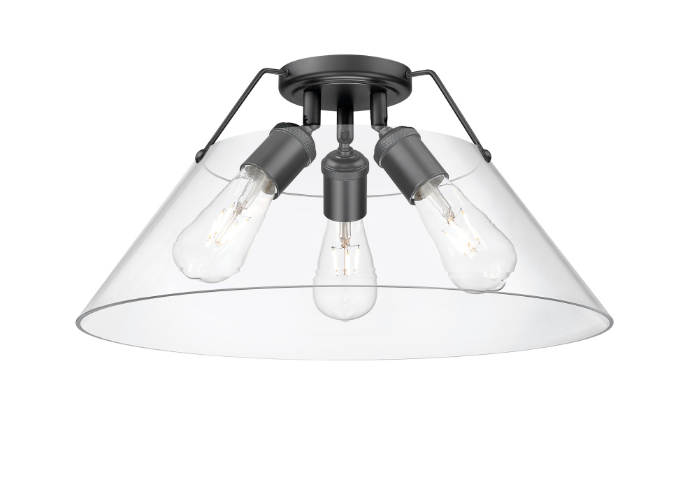 Yep by Golden Lighting Orwell 3-light Flush Mount in Matte Black and Clear Glass